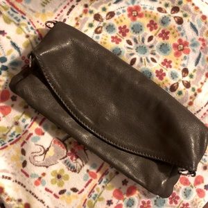 Grey leather clutch